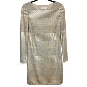 ELIZA J Metallic Gold striped Jersey Knit Cocktail Party Dress NWT Size 6